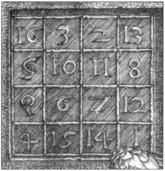 Magic square in Melencolia § I by Albrecht Dürer [Public domain], via Wikimedia Commons